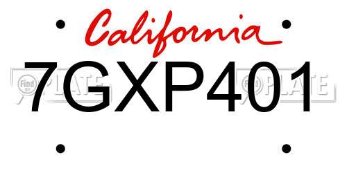 7GXP401 California License Plate