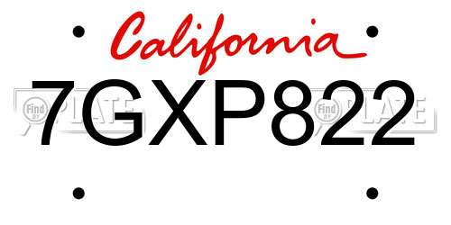 7GXP822 California License Plate