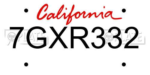 7GXR332 California License Plate
