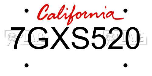 7GXS520 California License Plate