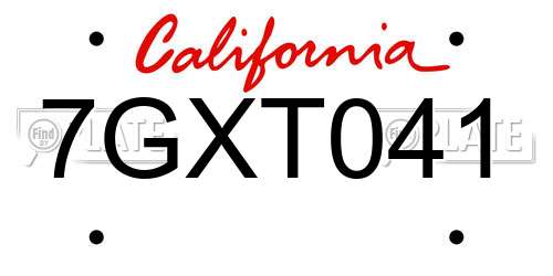 7GXT041 California License Plate