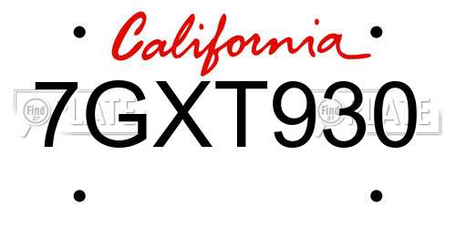 7GXT930 California License Plate
