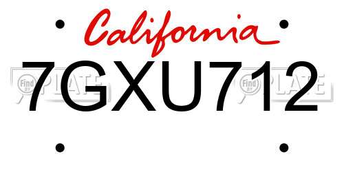 7GXU712 California License Plate