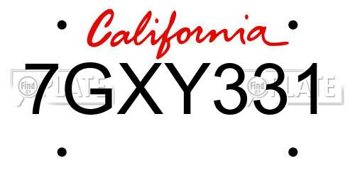 7GXY331 California License Plate