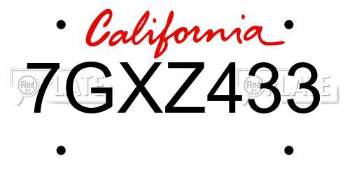 7GXZ433 California License Plate