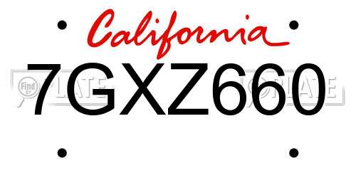 7GXZ660 California License Plate