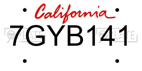 7GYB141 California License Plate