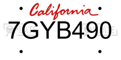 7GYB490 California License Plate