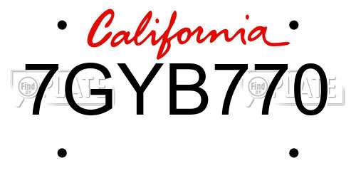 7GYB770 California License Plate