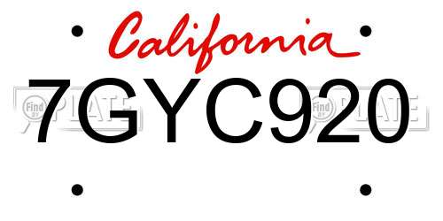 7GYC920 California License Plate