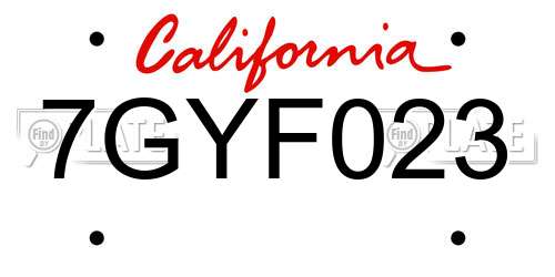 7GYF023 California License Plate