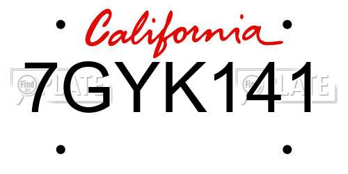 7GYK141 California License Plate