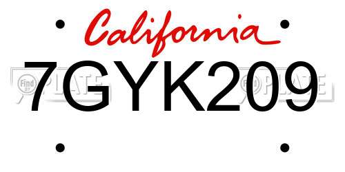 7GYK209 California License Plate