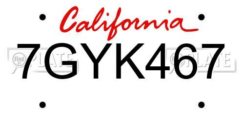 7GYK467 California License Plate