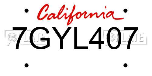 7GYL407 California License Plate