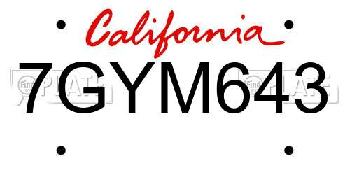 7GYM643 California License Plate