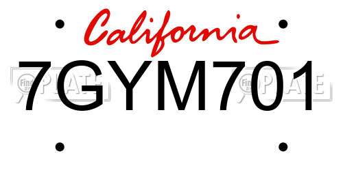 7GYM701 California License Plate