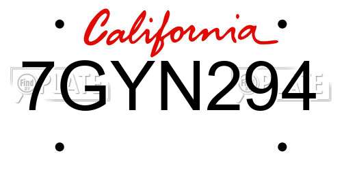 7GYN294 California License Plate
