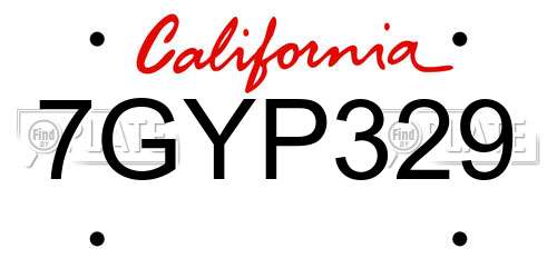 7GYP329 California License Plate
