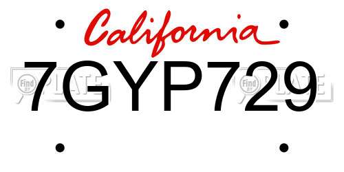 7GYP729 California License Plate