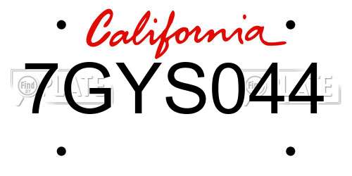 7GYS044 California License Plate