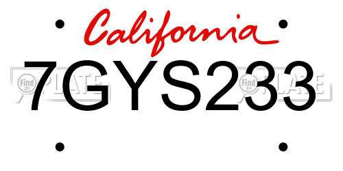 7GYS233 California License Plate