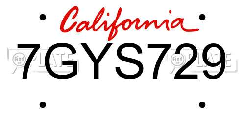 7GYS729 California License Plate