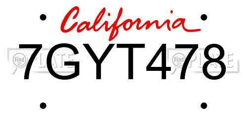 7GYT478 California License Plate