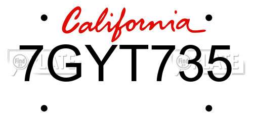 7GYT735 California License Plate