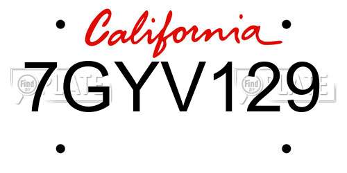 7GYV129 California License Plate