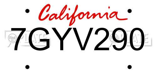 7GYV290 California License Plate