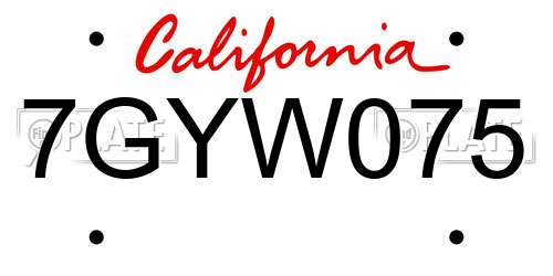 7GYW075 California License Plate