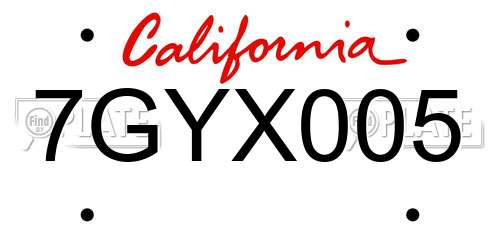 7GYX005 California License Plate