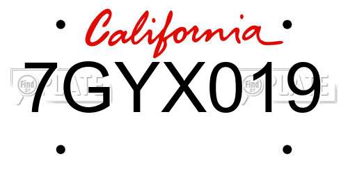 7GYX019 California License Plate