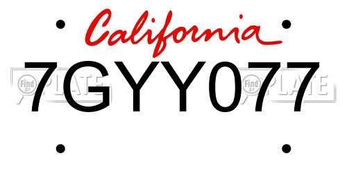 7GYY077 California License Plate