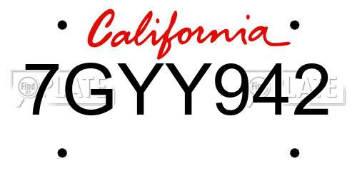 7GYY942 California License Plate