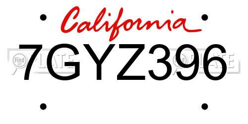 7GYZ396 California License Plate