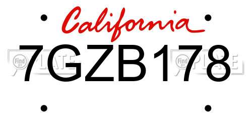 7GZB178 California License Plate