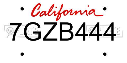 7GZB444 California License Plate