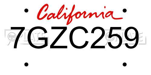 7GZC259 California License Plate