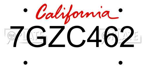 7GZC462 California License Plate