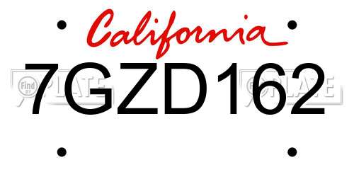 7GZD162 California License Plate