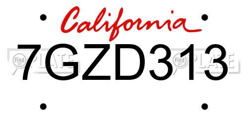 7GZD313 California License Plate