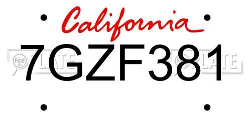 7GZF381 California License Plate