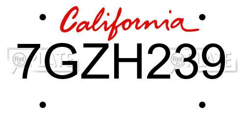 7GZH239 California License Plate