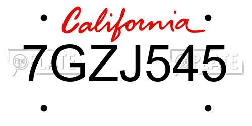 7GZJ545 California License Plate