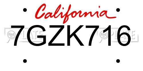 7GZK716 California License Plate