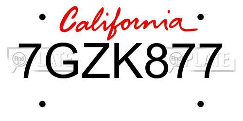 7GZK877 California License Plate