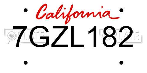 7GZL182 California License Plate
