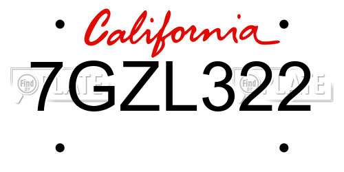 7GZL322 California License Plate